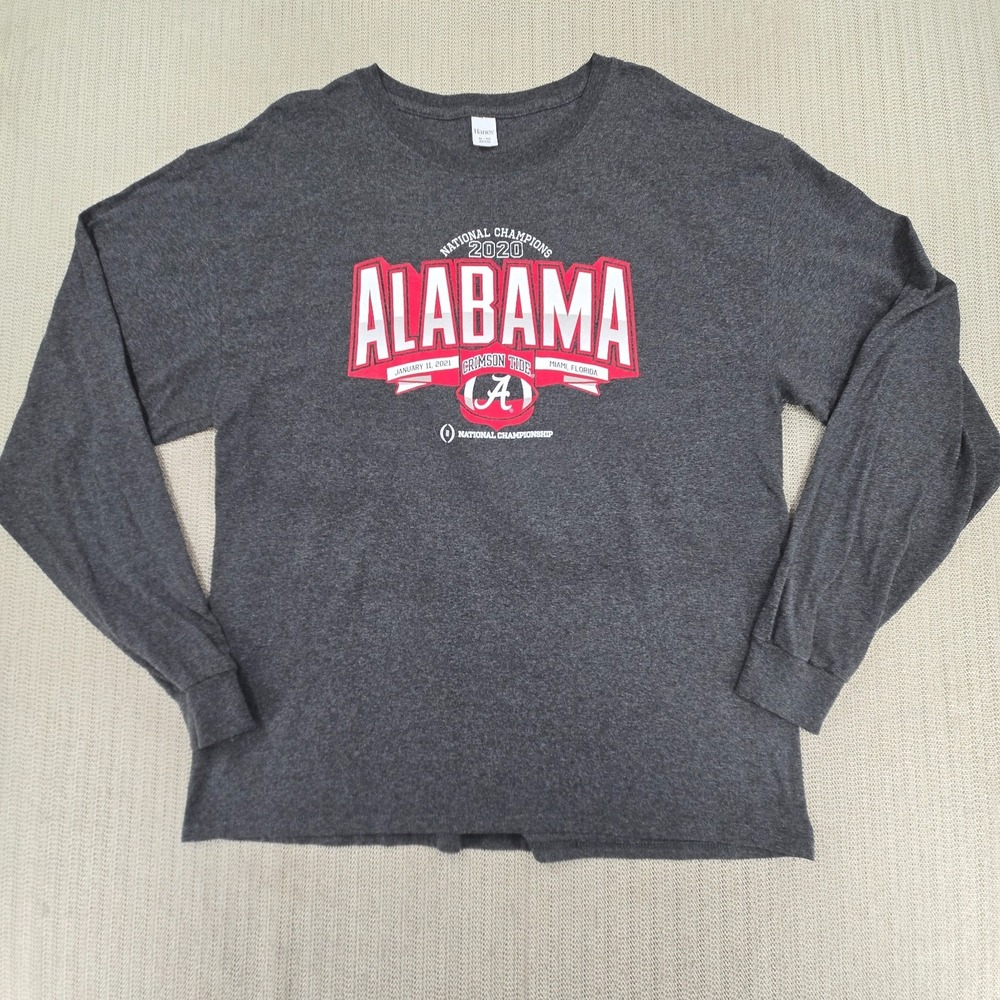 Alabama Crimson Tide Shirt Men XL Gray 2020 National Champs Football Long Sleeve
